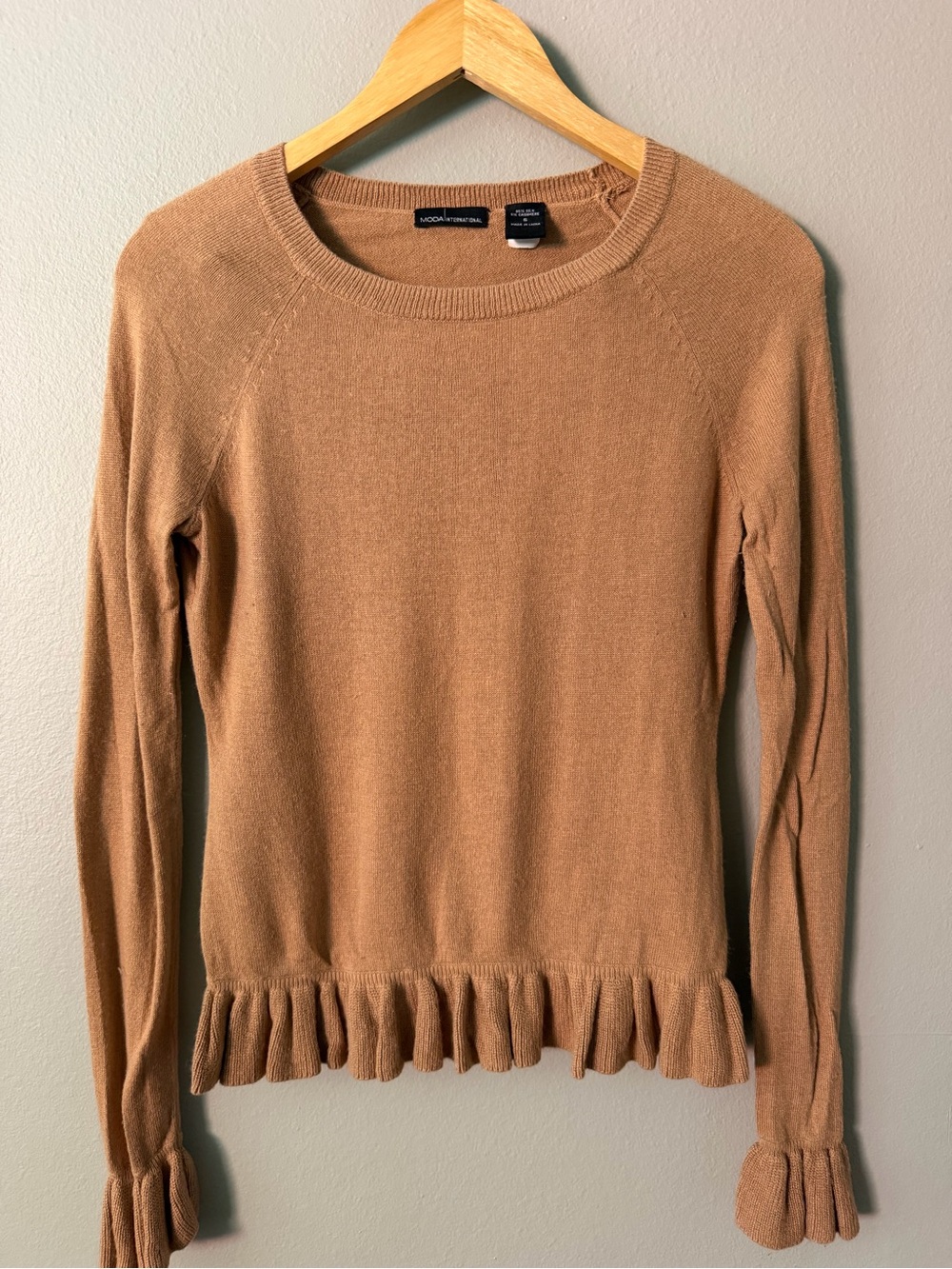 Moda International Silk Cashmere Ruffle Sweater Brown Women’s S